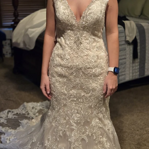 Elegant Beaded Lace Wedding Dress - Picture 5 of 11